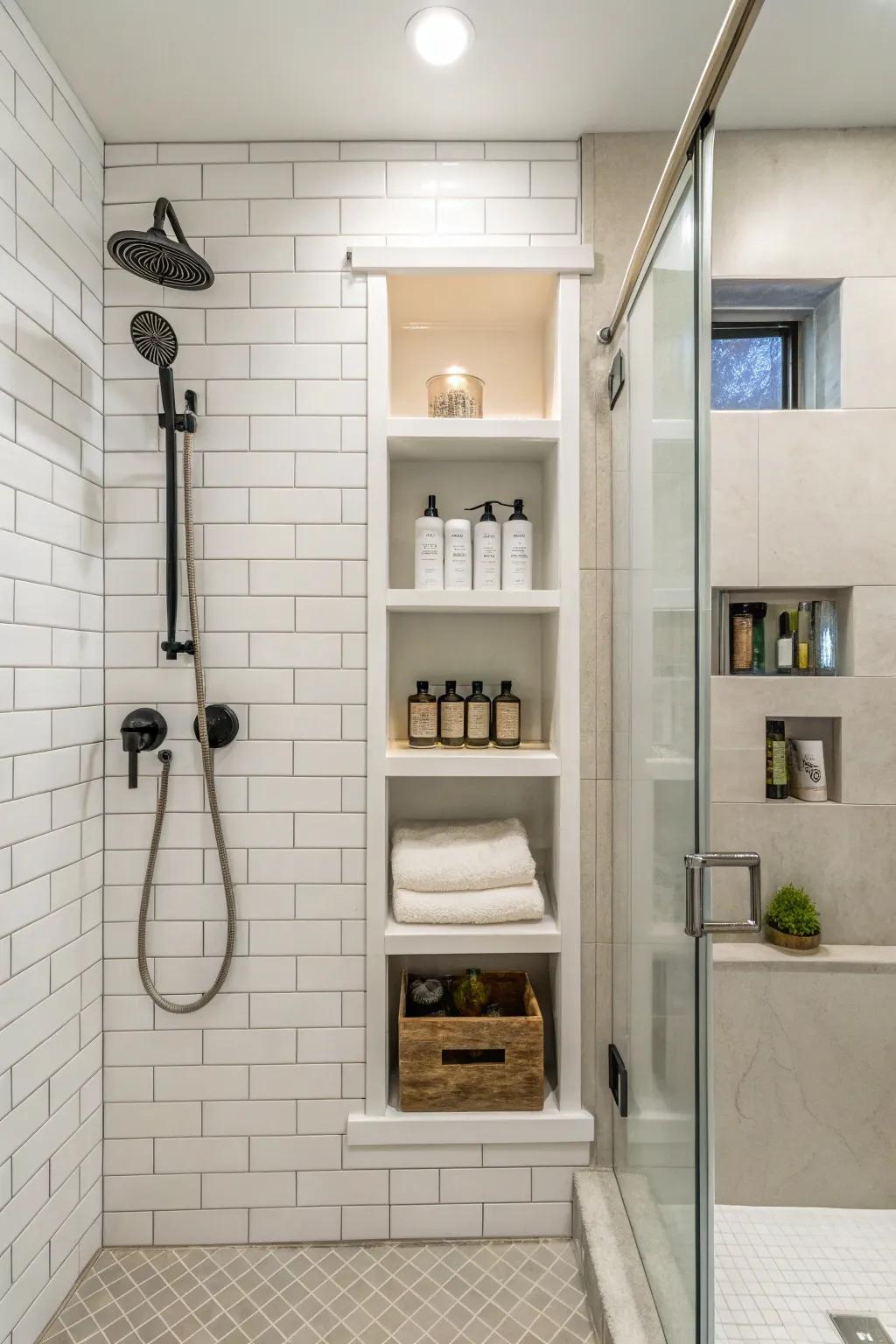 Built-in niches keeping things organized.