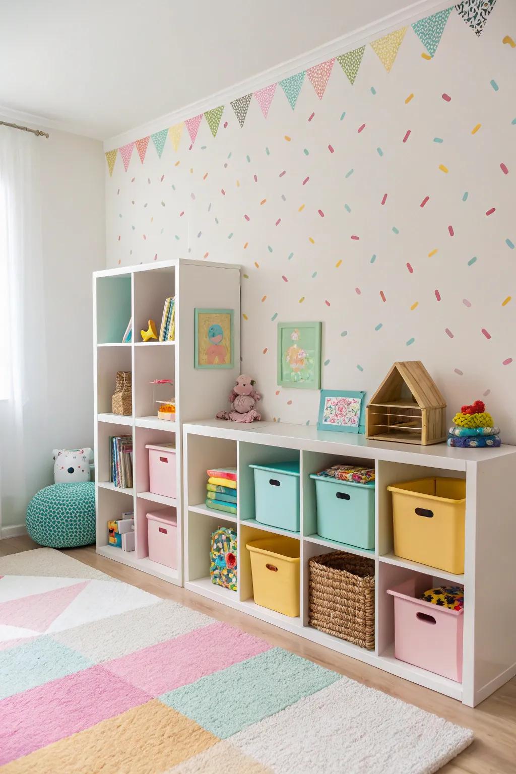 Maintain kids' rooms organized using playful wall cubes.
