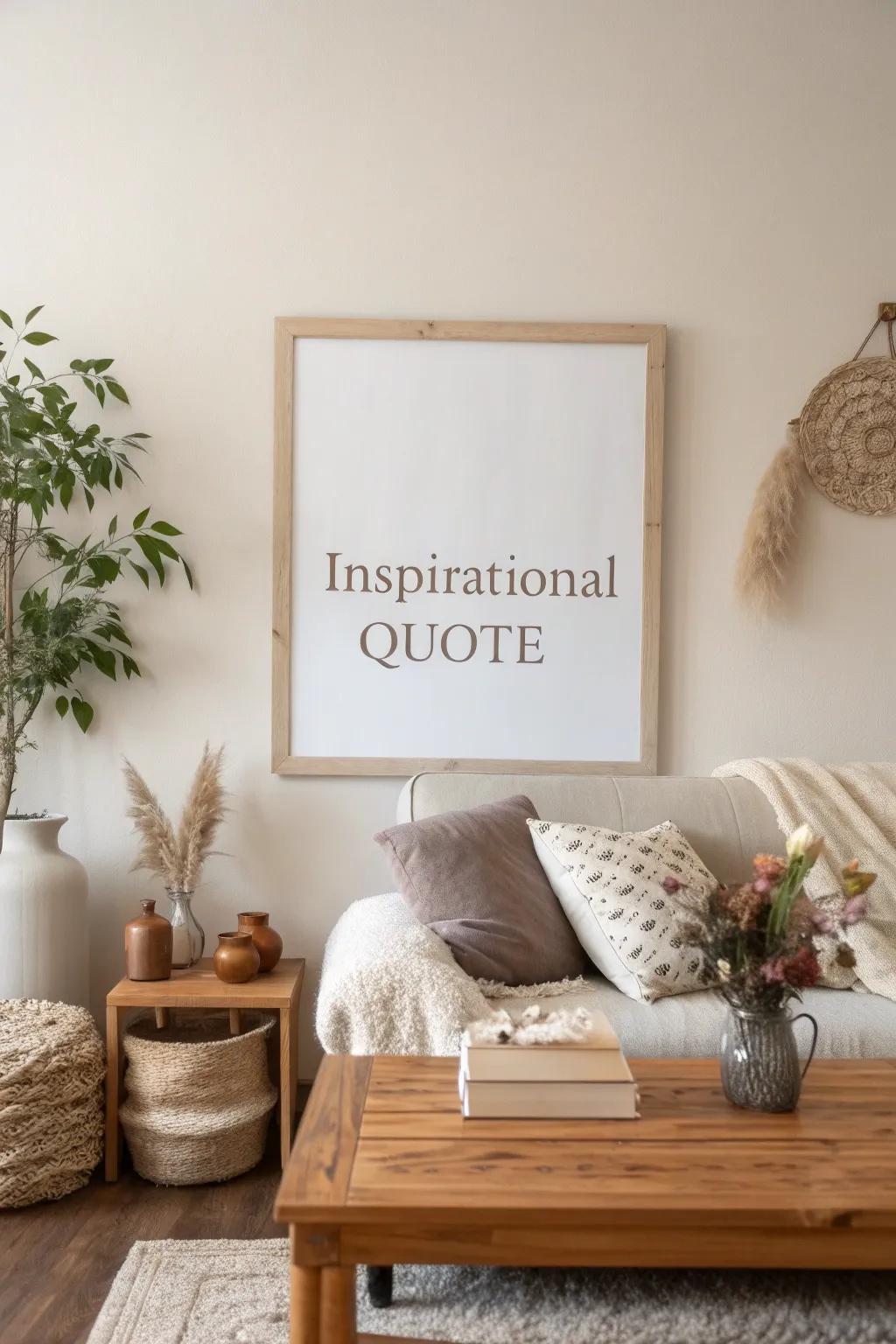 Typography posters offer daily upliftment.