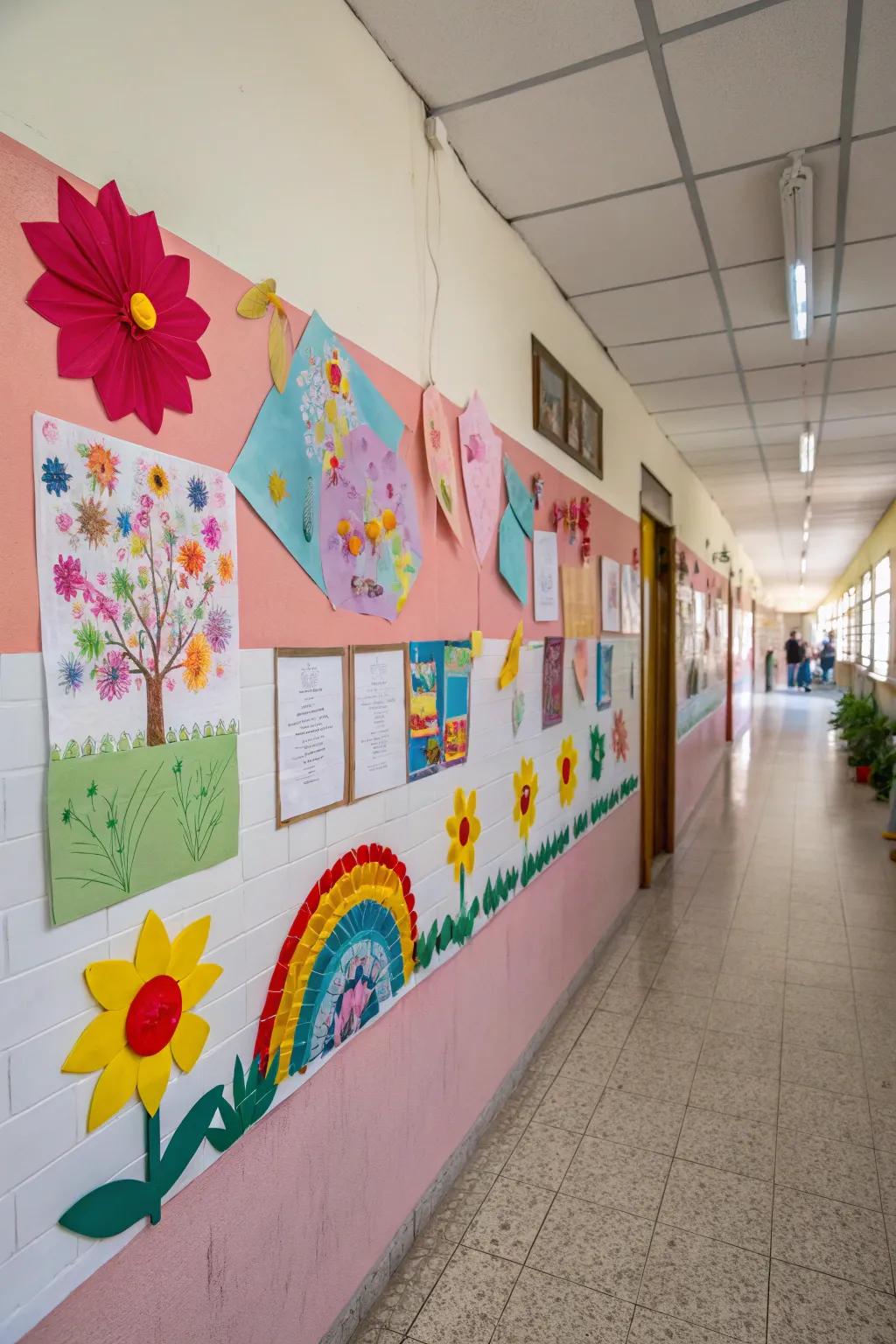 Craft-oriented designs featured on a school wall