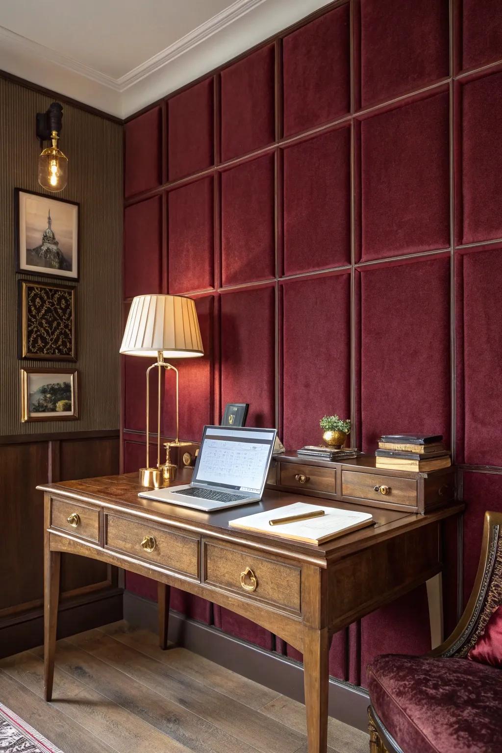 Velvet wall panels fuse luxury with functionality.