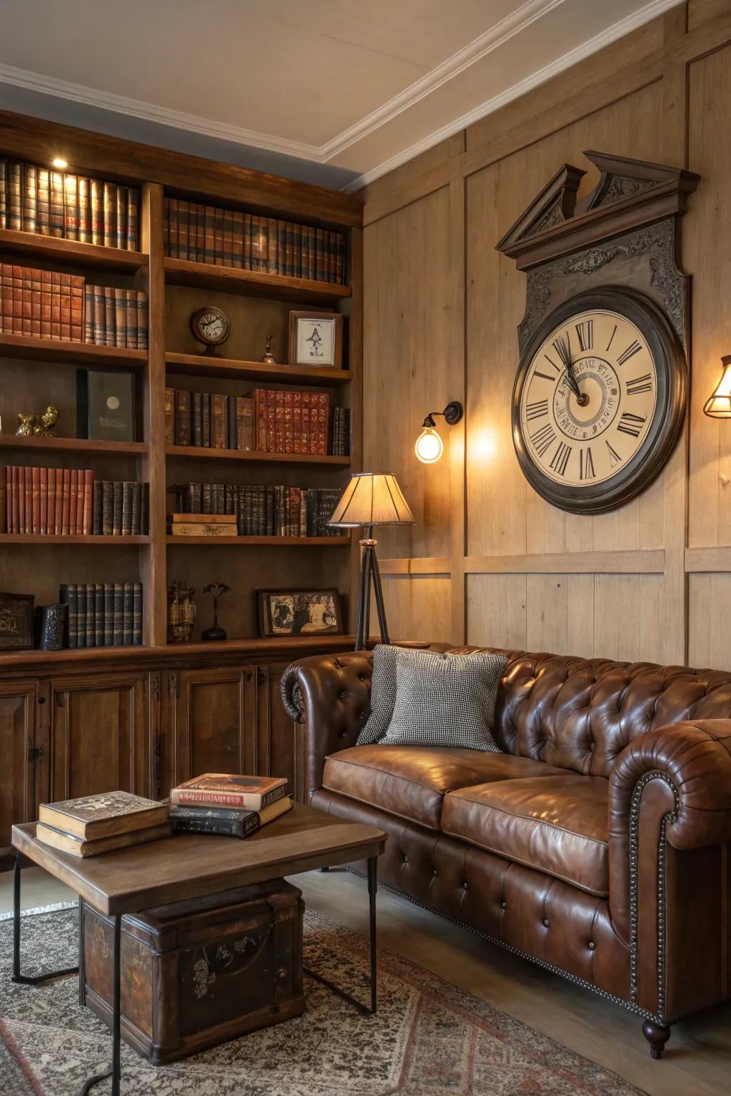 Vintage decor elements contribute distinctiveness and history to your lounge.