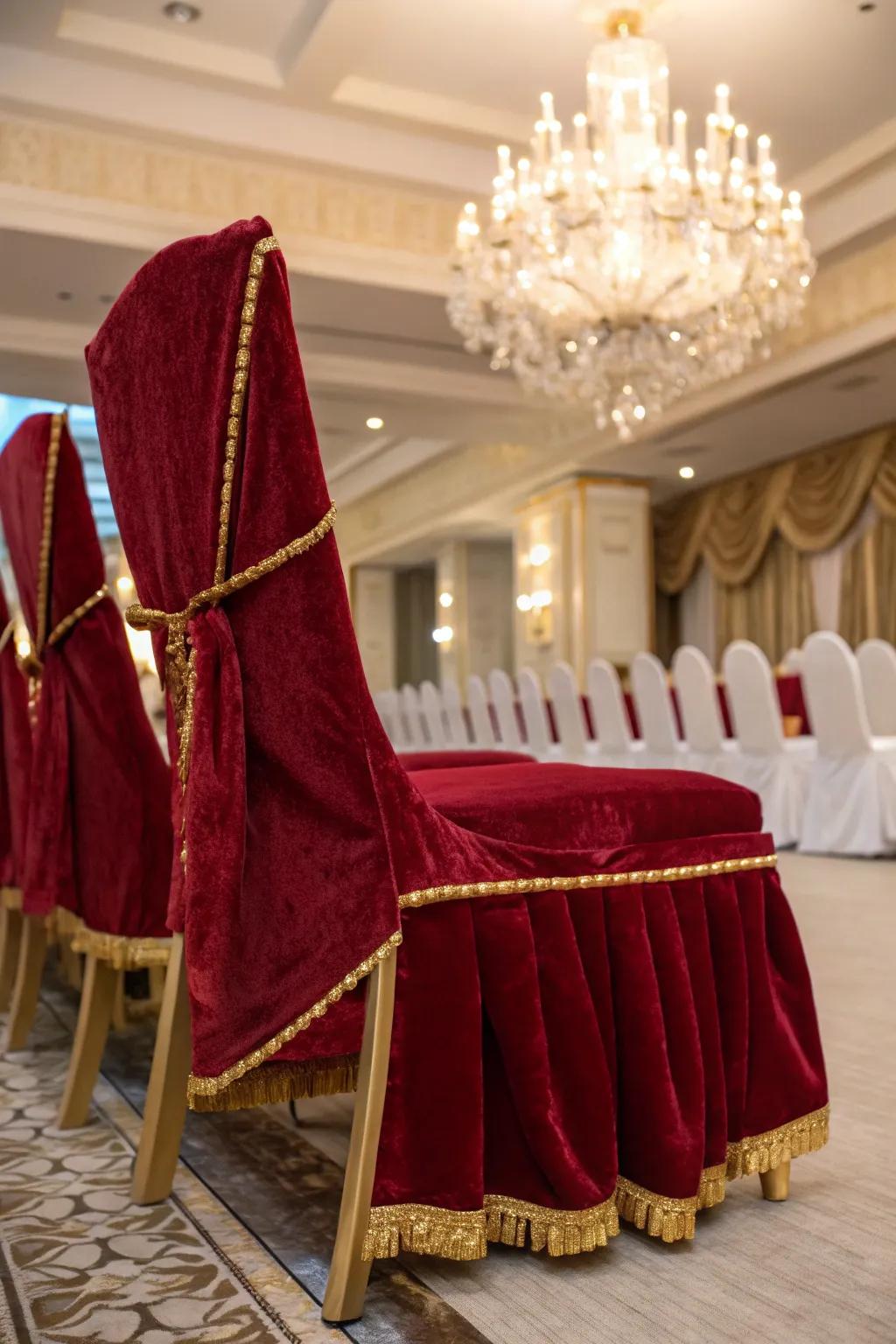 Velvet decorations convey grandeur to your wedding aesthetic.