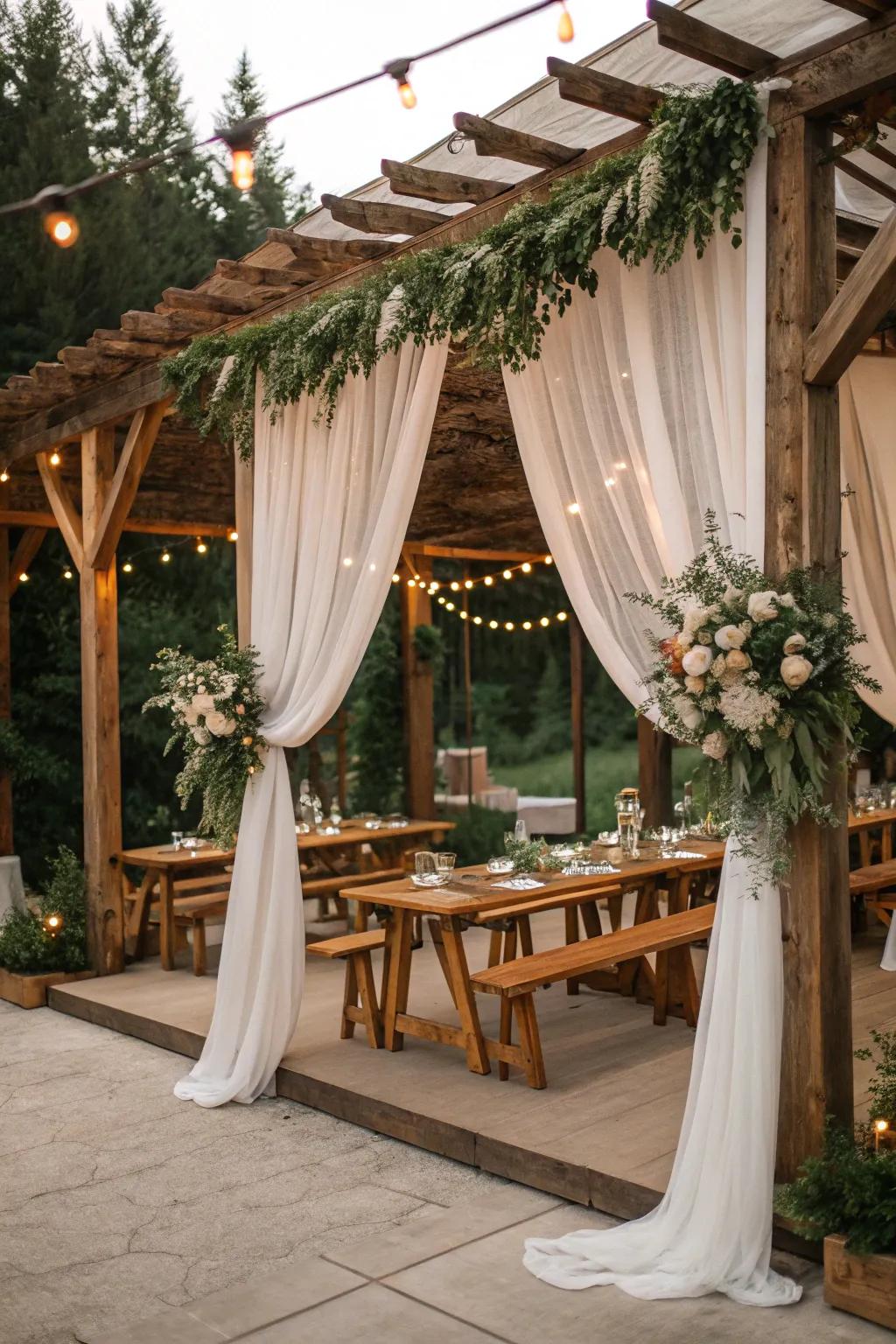 Produce country style appeal by pairing textiles through natural timber elements.