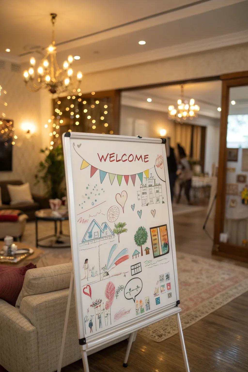 Themed artwork enhancing a display board welcome note.