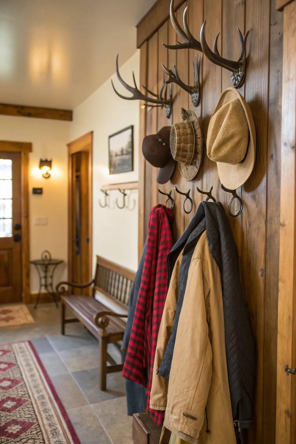 Antler wall clasps lending charm and functionality.