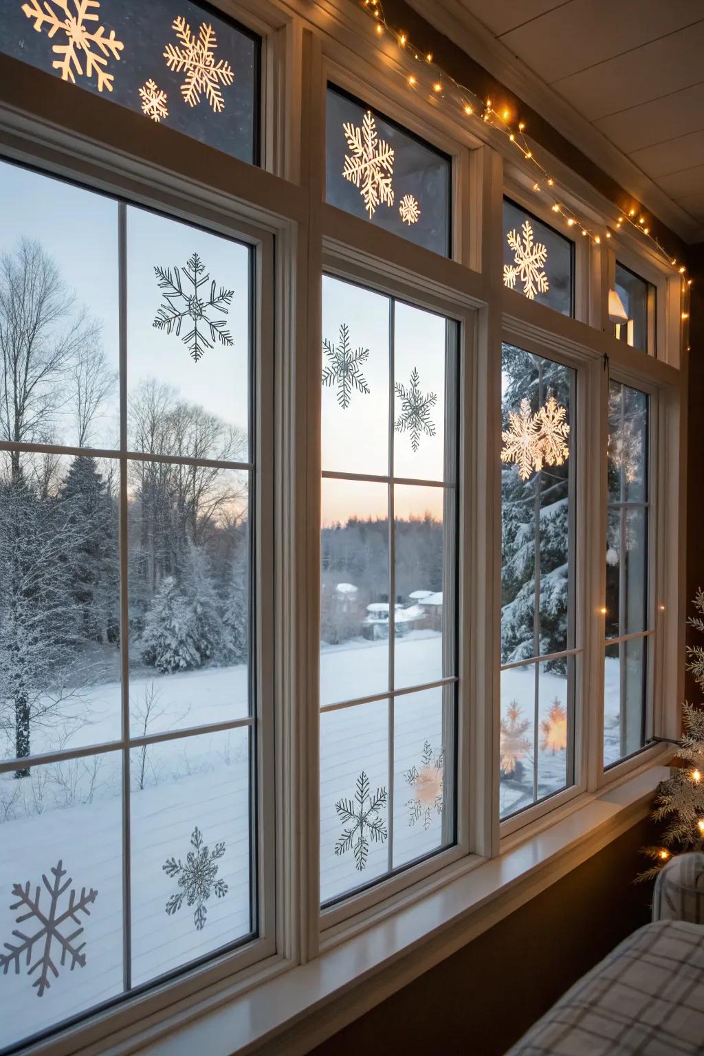 Snowflake decals that change your view into a winter wonderland.