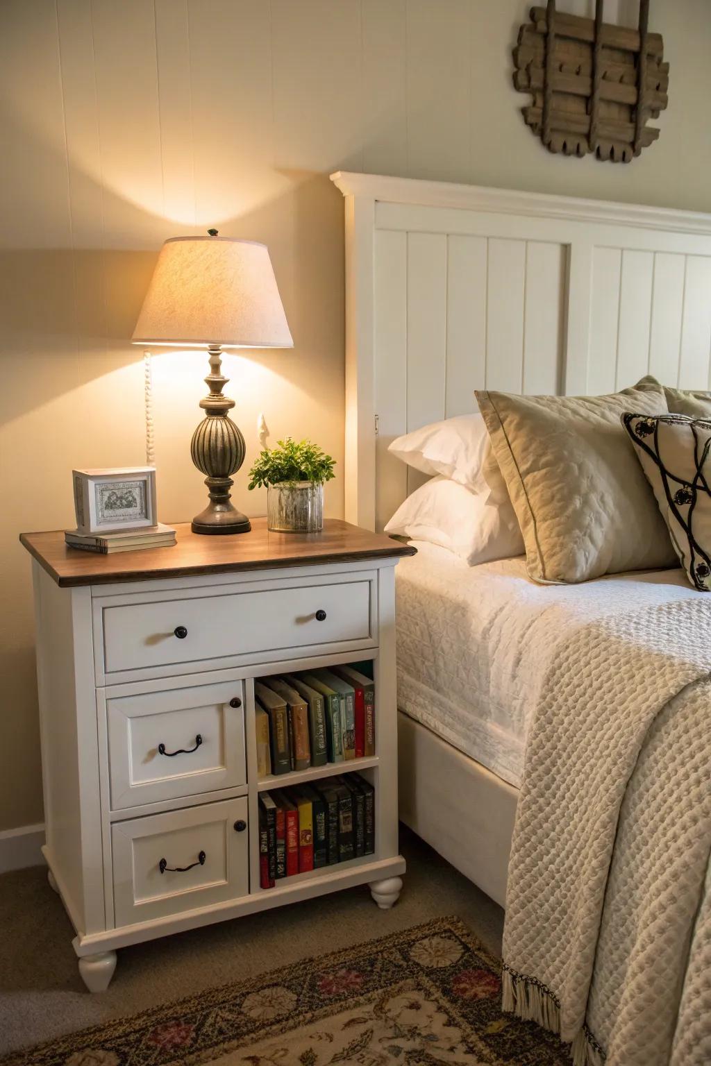 Furniture enhances the utility in the bedroom.