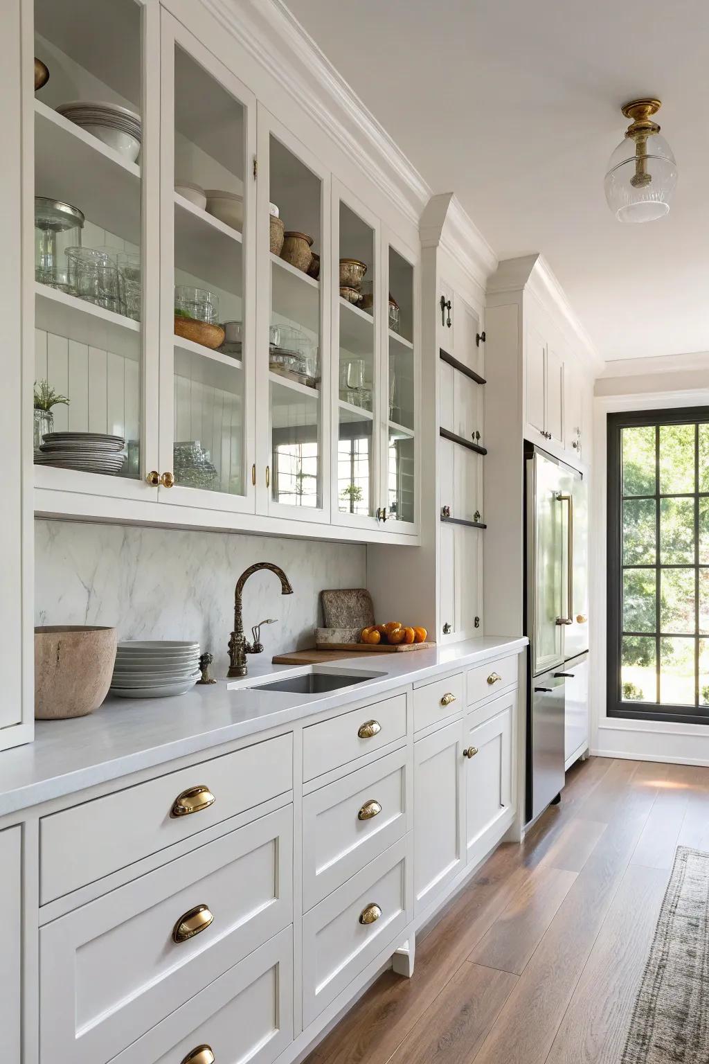 Timeless metal orbs complementing a classic kitchen design.