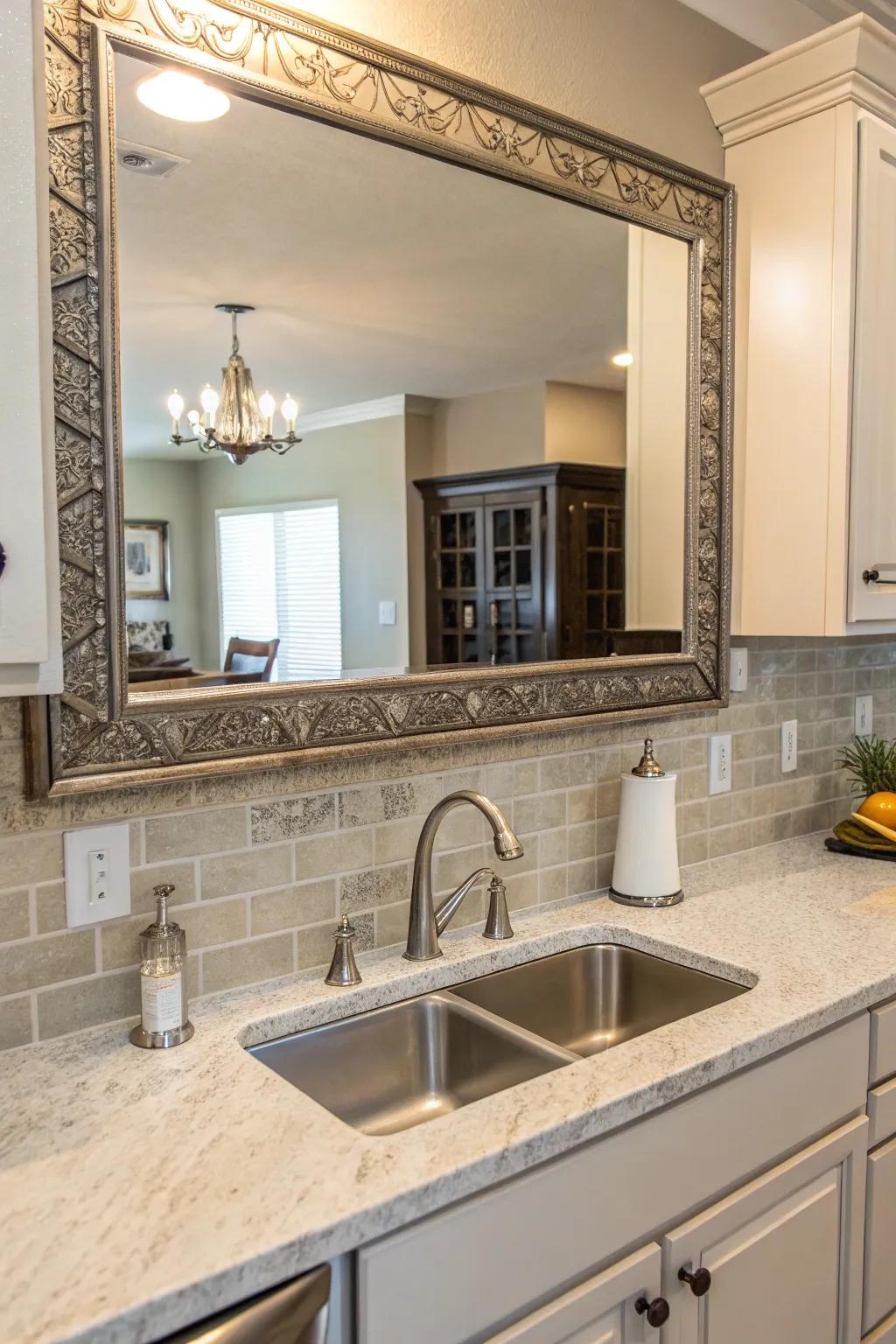 Mirrors can expand and brighten a windowless space.