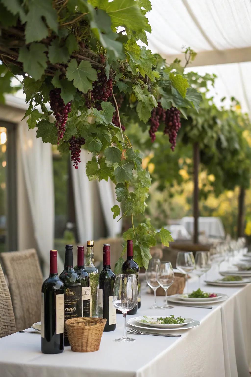 Grapevine accents instantaneously establish a vineyard ambiance.