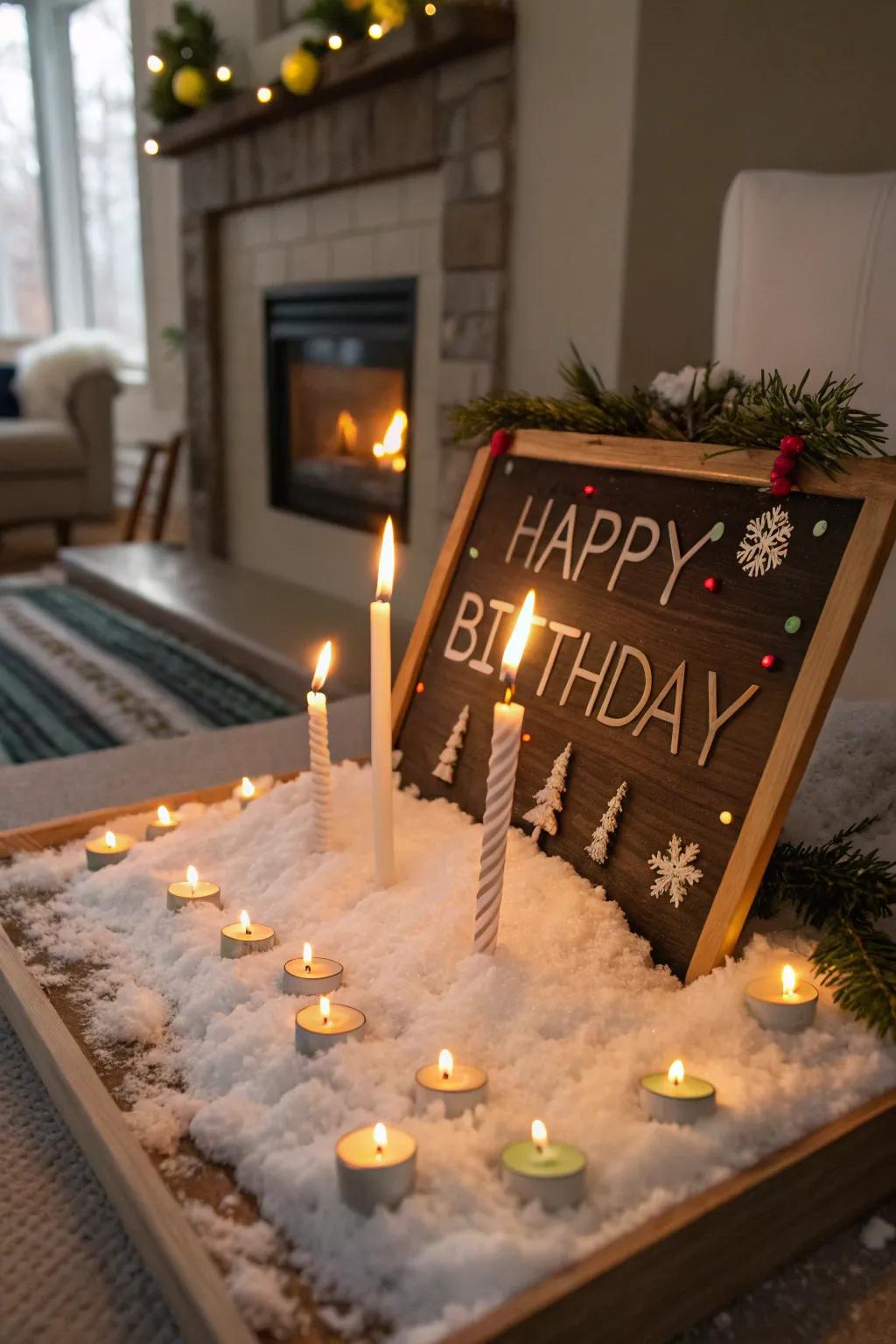 Incorporate a snug radiance through lights nestled in snow.