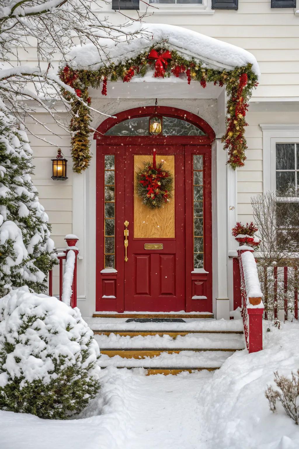 Striking shades carry vibrant life to a winter doorway.