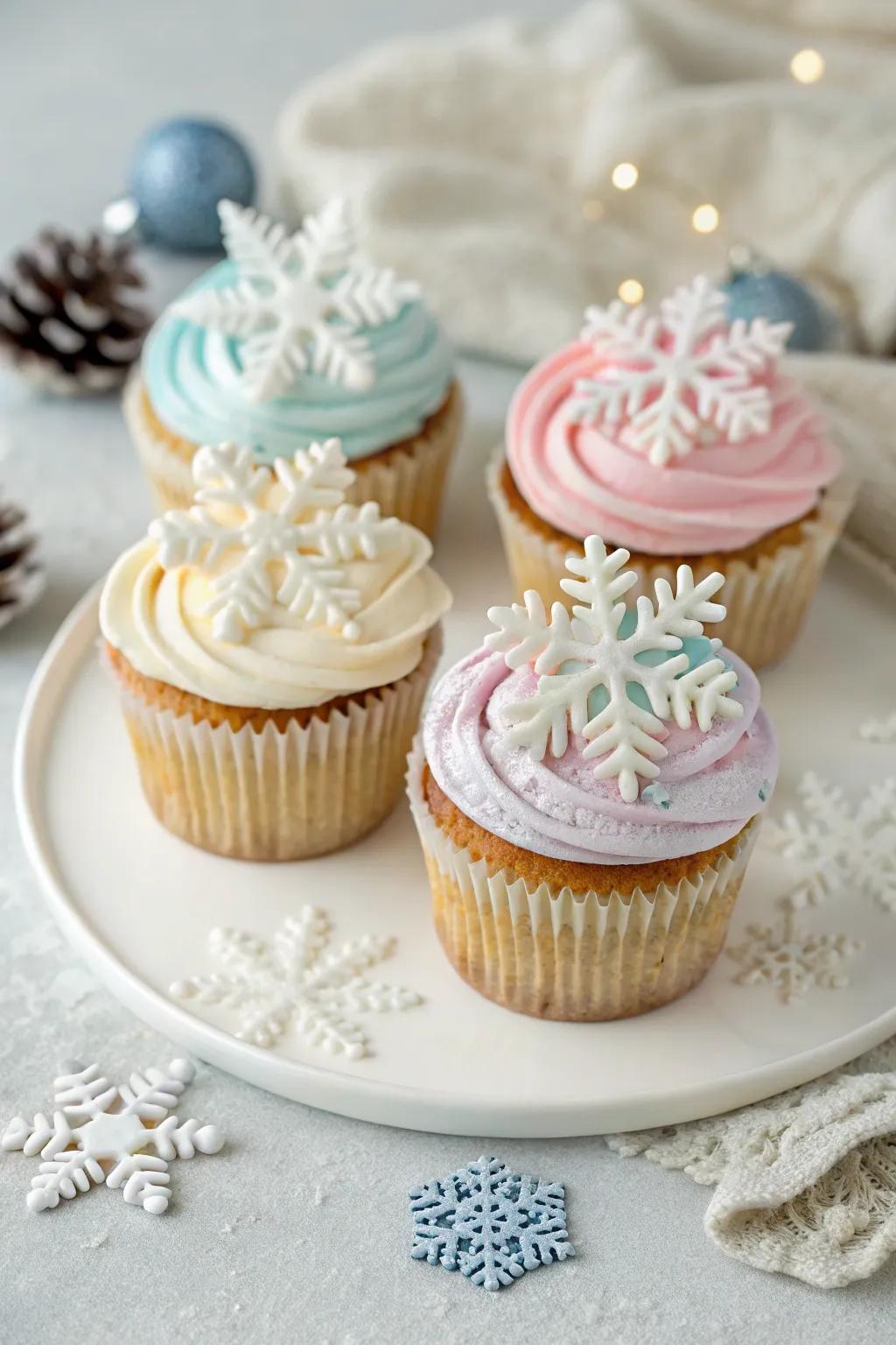 Charming cupcakes displaying a wintry twist.