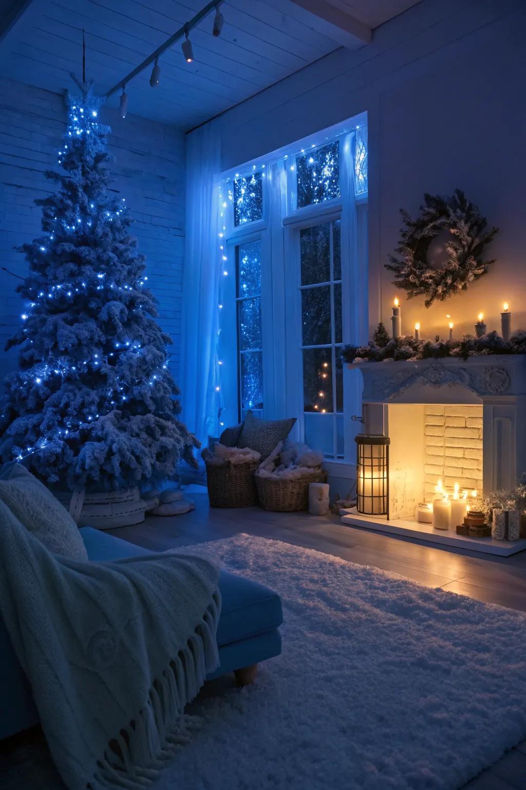 Azure illumination transforms your space into a winter sanctuary.