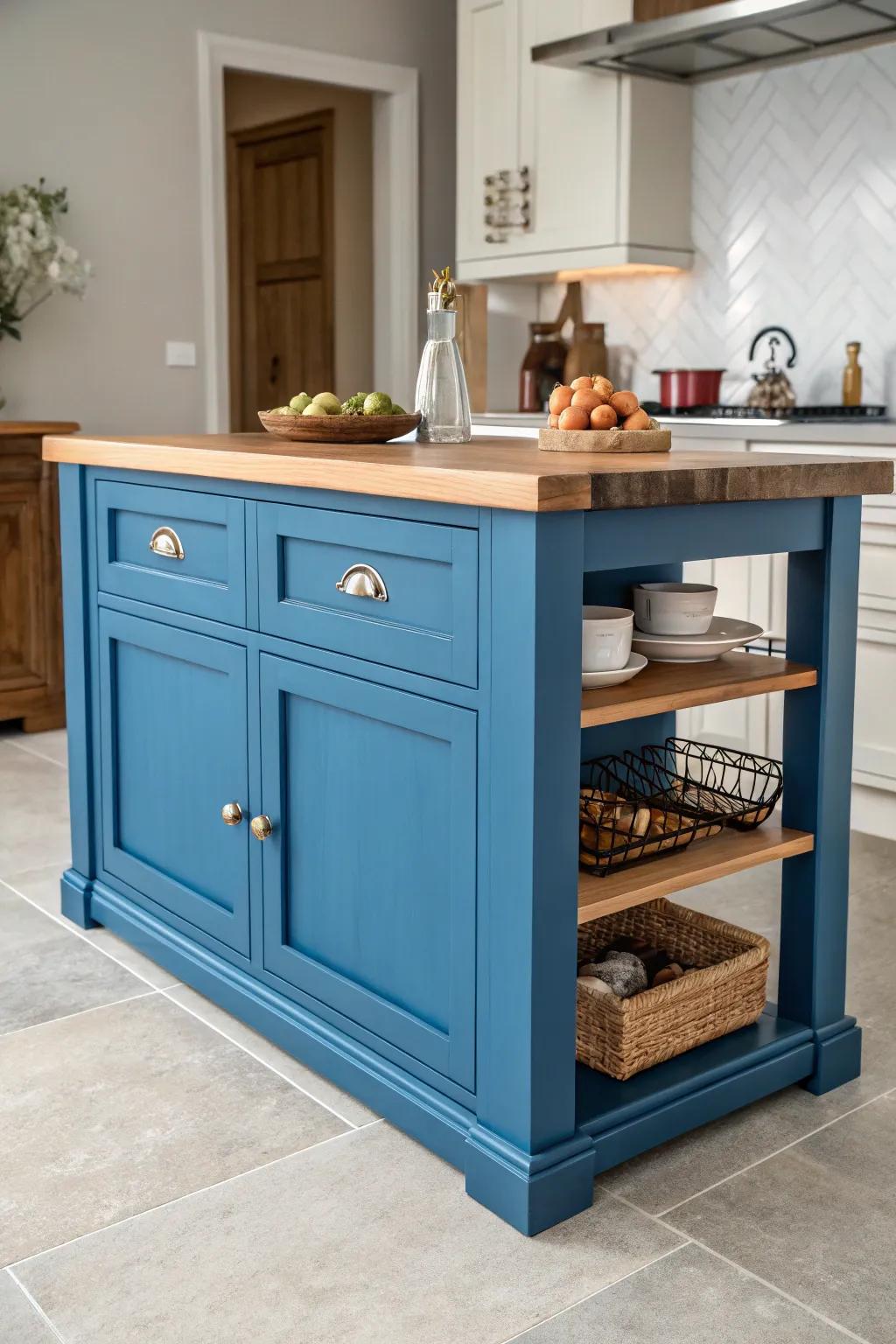 A vibrantly colored island that makes a great visual impact.