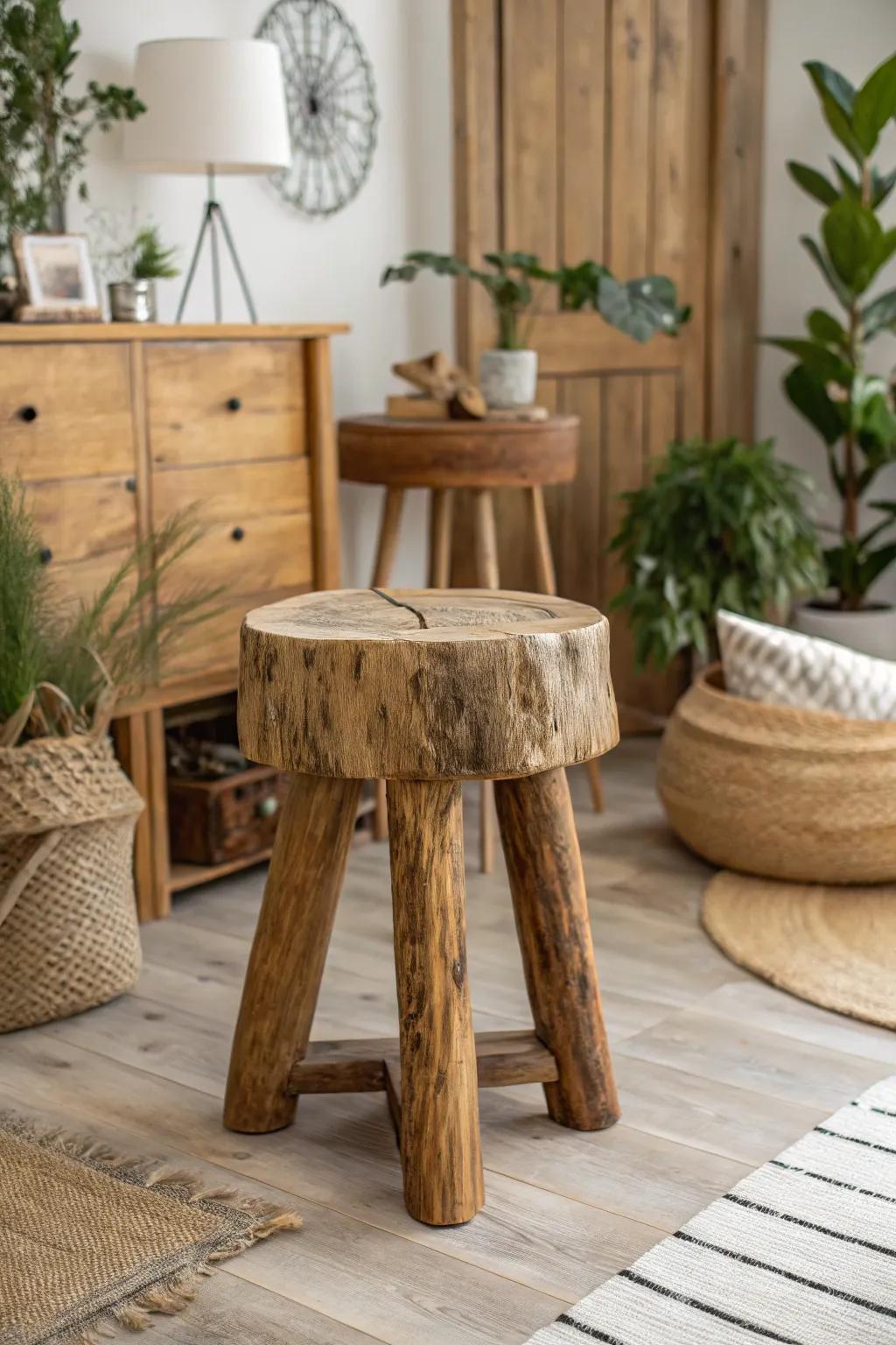 Pure beauty shines in this raw wooden stool.