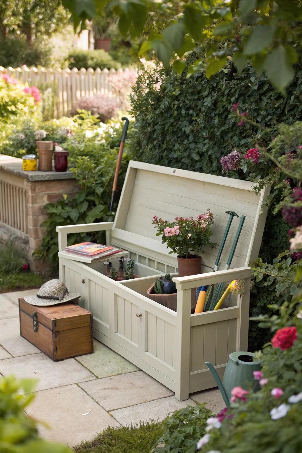 Multi-purpose seating with hidden tool storage.