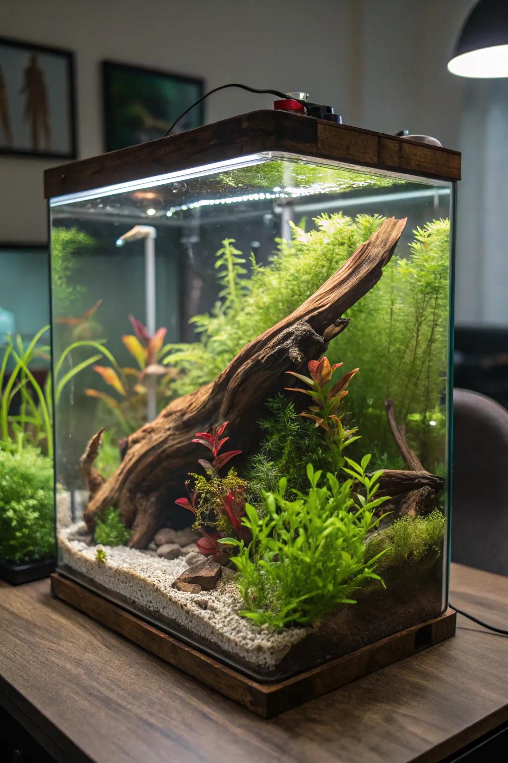 Enhance your tank with the unrefined appeal of timber.