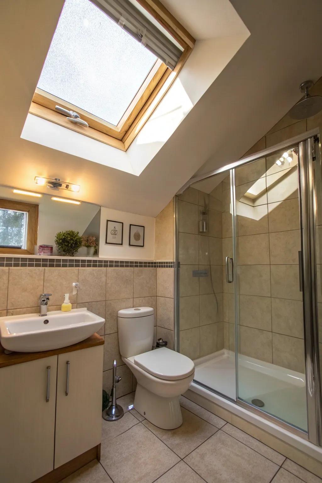 The natural light provided by a roof window can make any bathroom feel more spacious and welcoming.