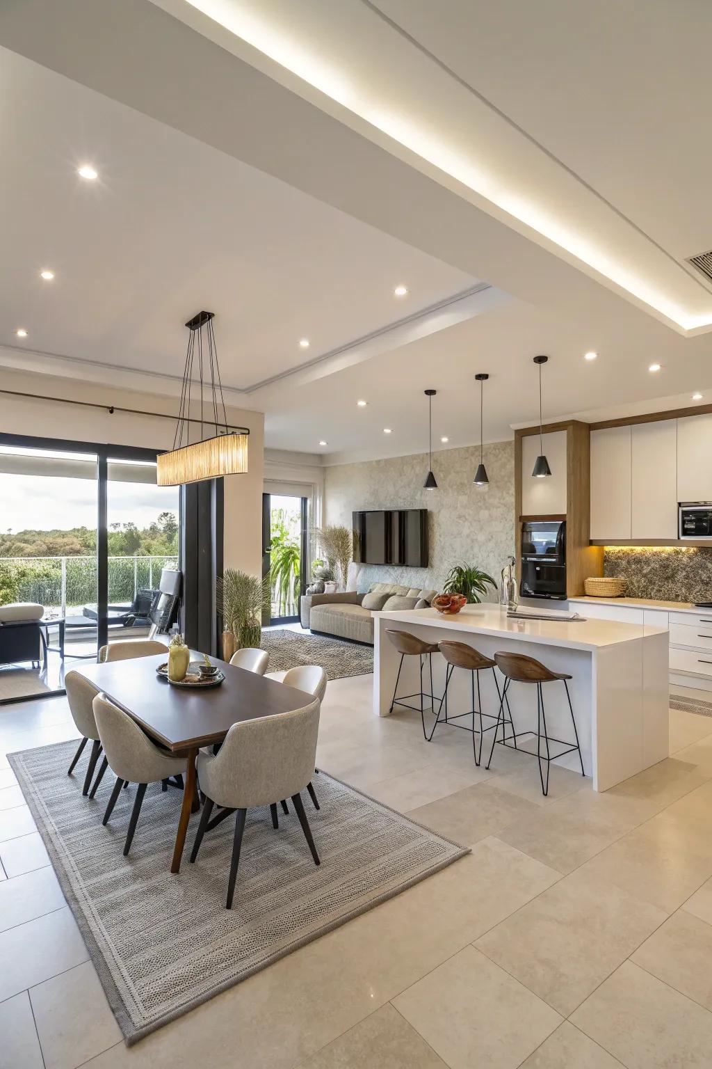 Open layout for as much space as possible.