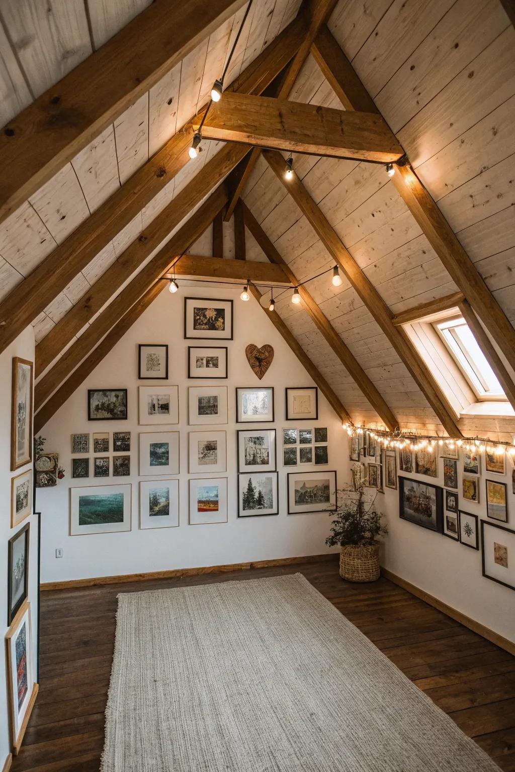 Create a personal display wall to inject personality into your attic.