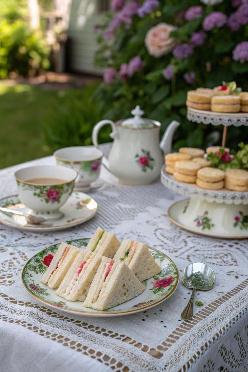 An elegant tea party arrangement in a charming garden.