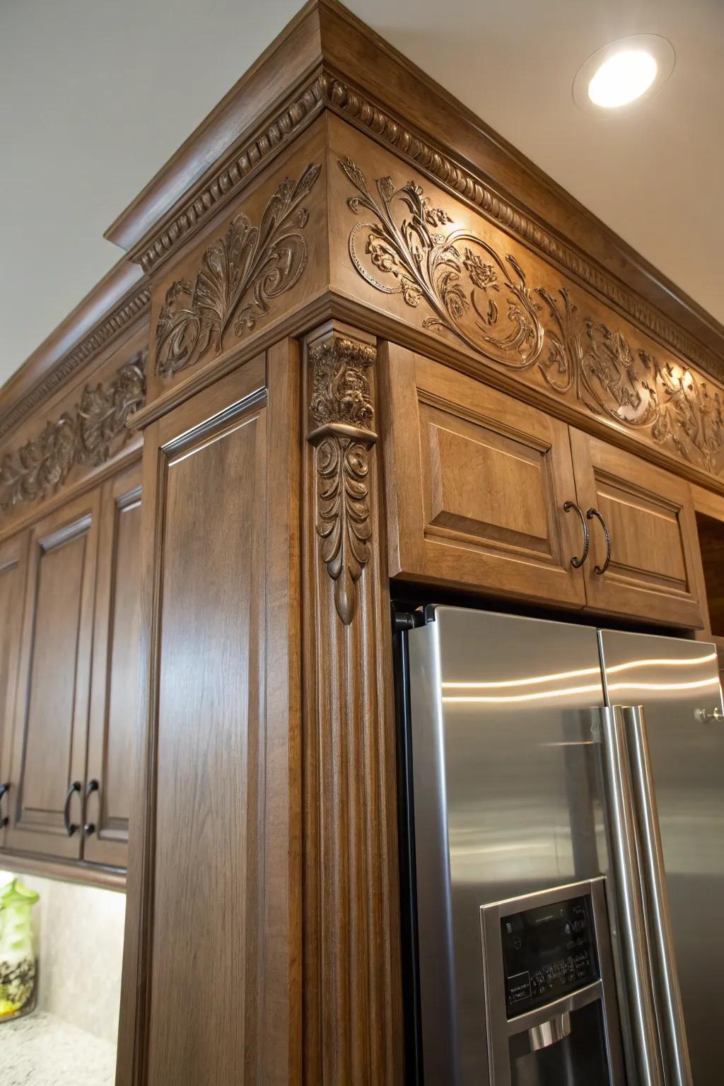 Elegant ornamental touches add character to your kitchen cabinets.