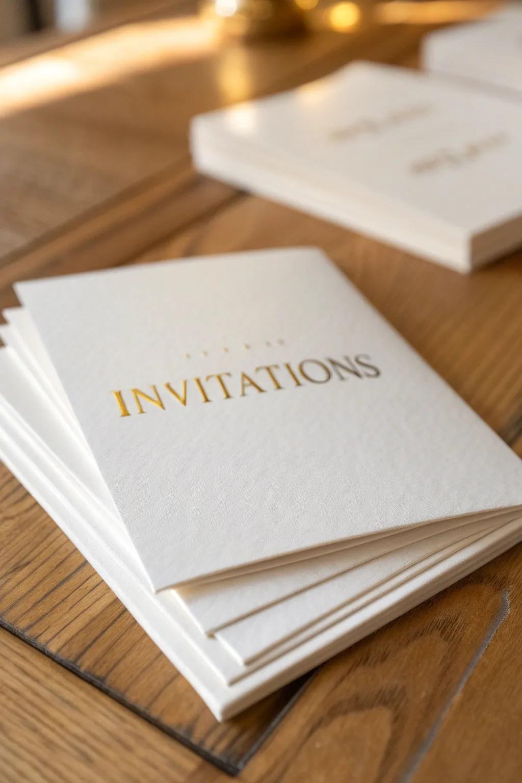 Elegant white invitations set the tone for a sophisticated event.