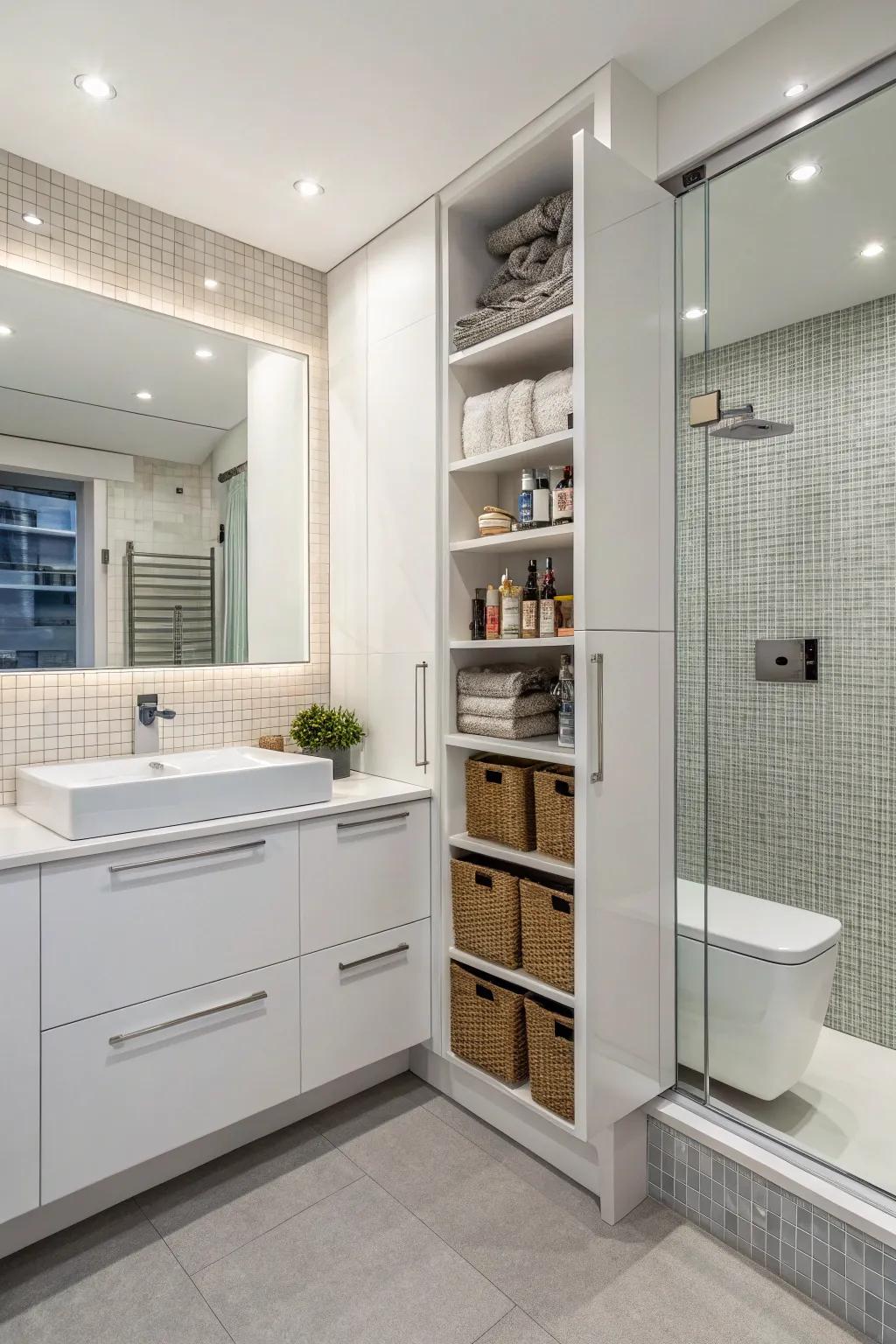 Your bathroom is kept tidy and clutter-free with smart storage.