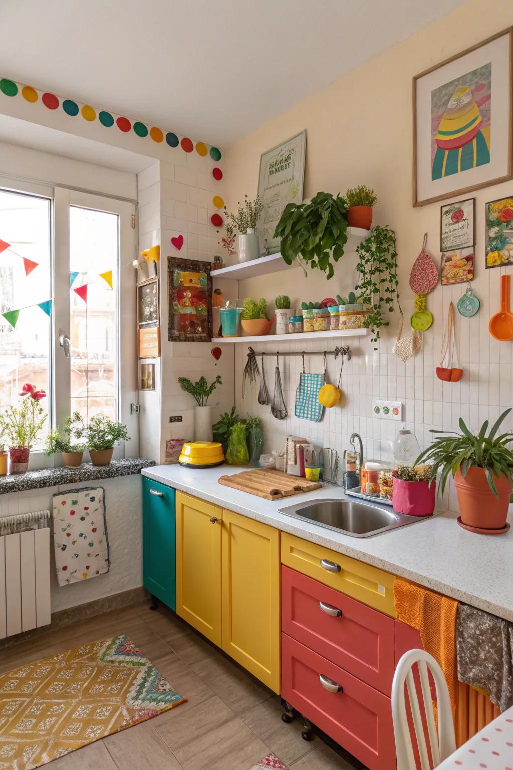 Accent decor personalizes and enlivens the kitchen space.