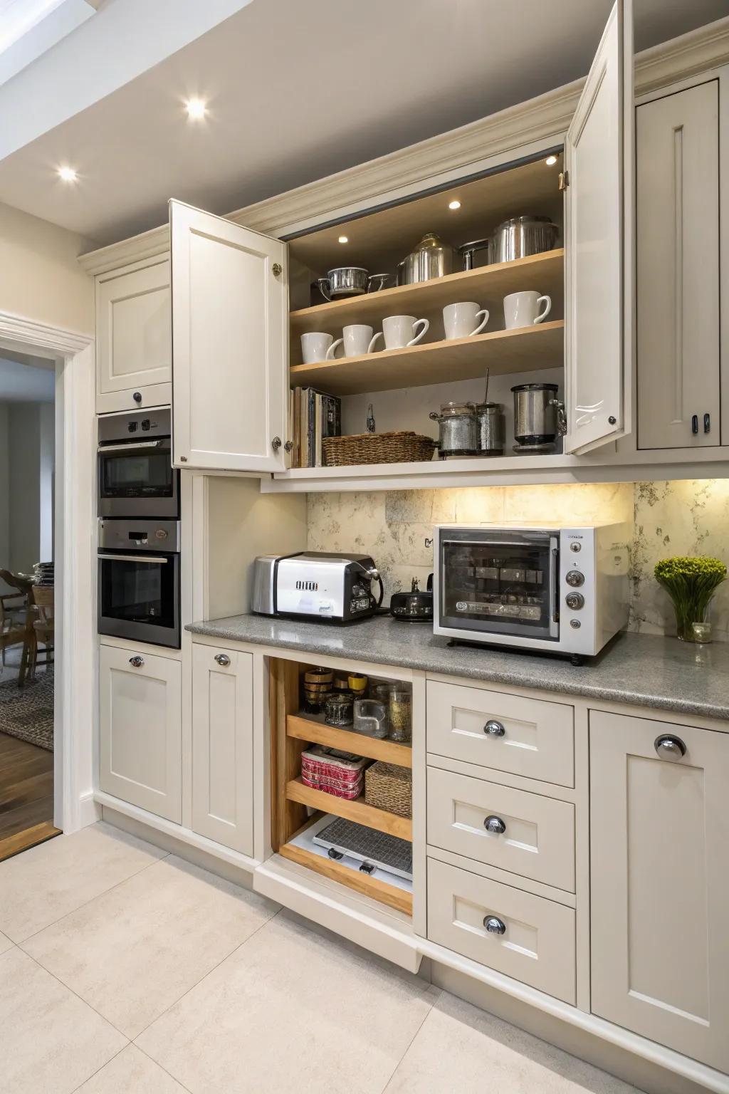 Folding doors offer versatile access, adding a surprising twist to kitchen design.