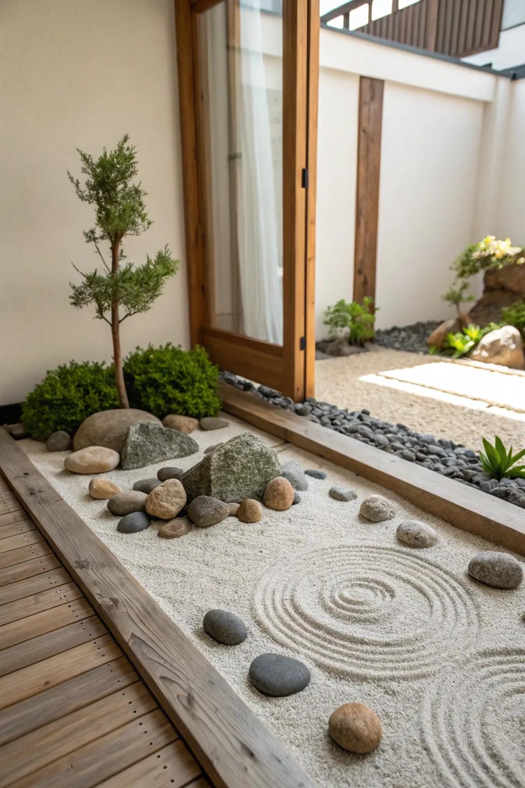 A Zen corner offers a space for meditation and tranquility.