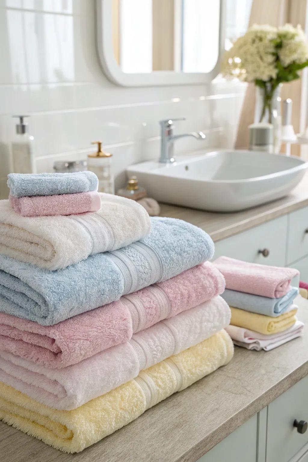 Soft and fluffy towels promising a gentle bath experience.