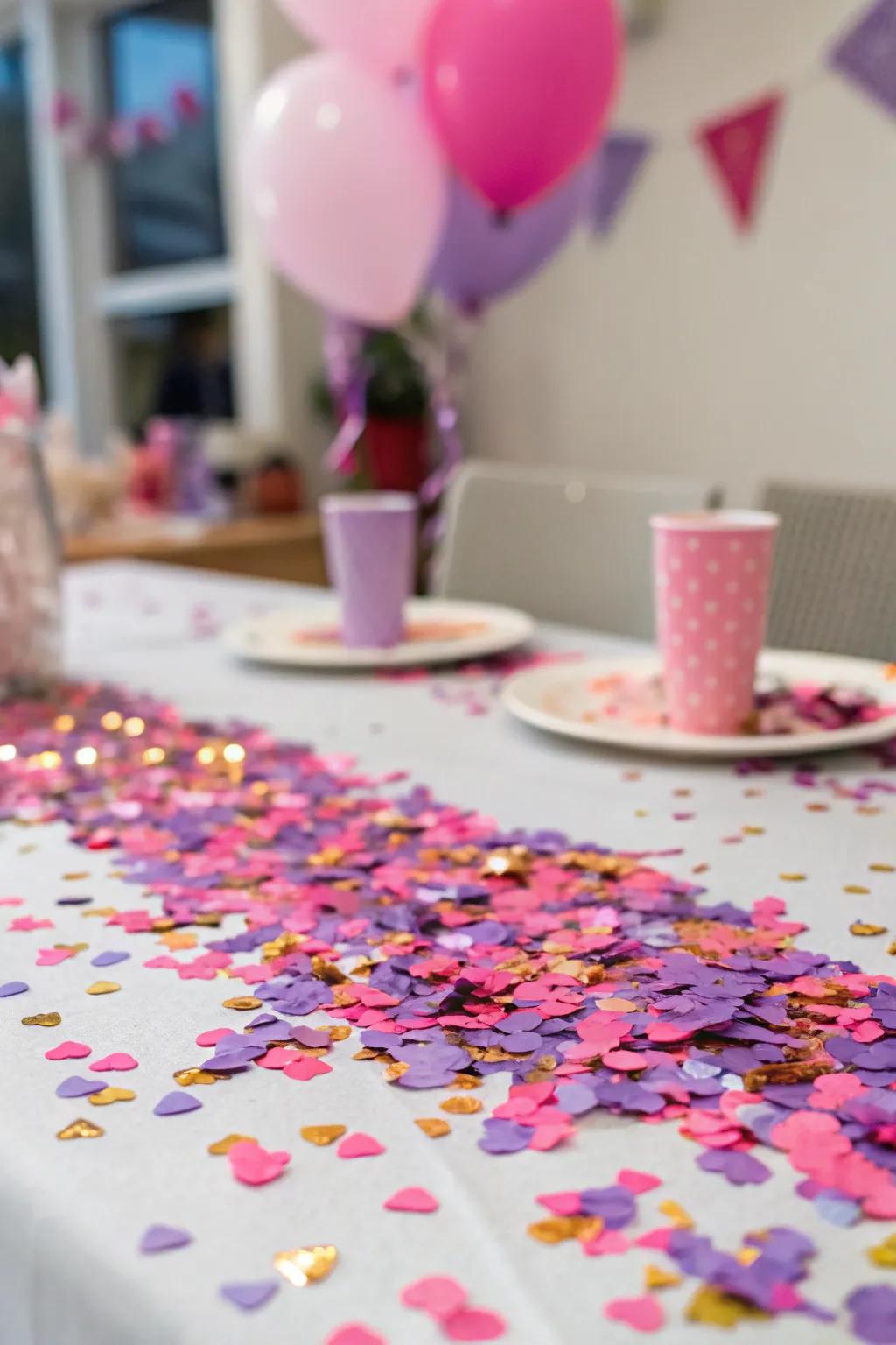 Cheerful confetti scattered on a table.