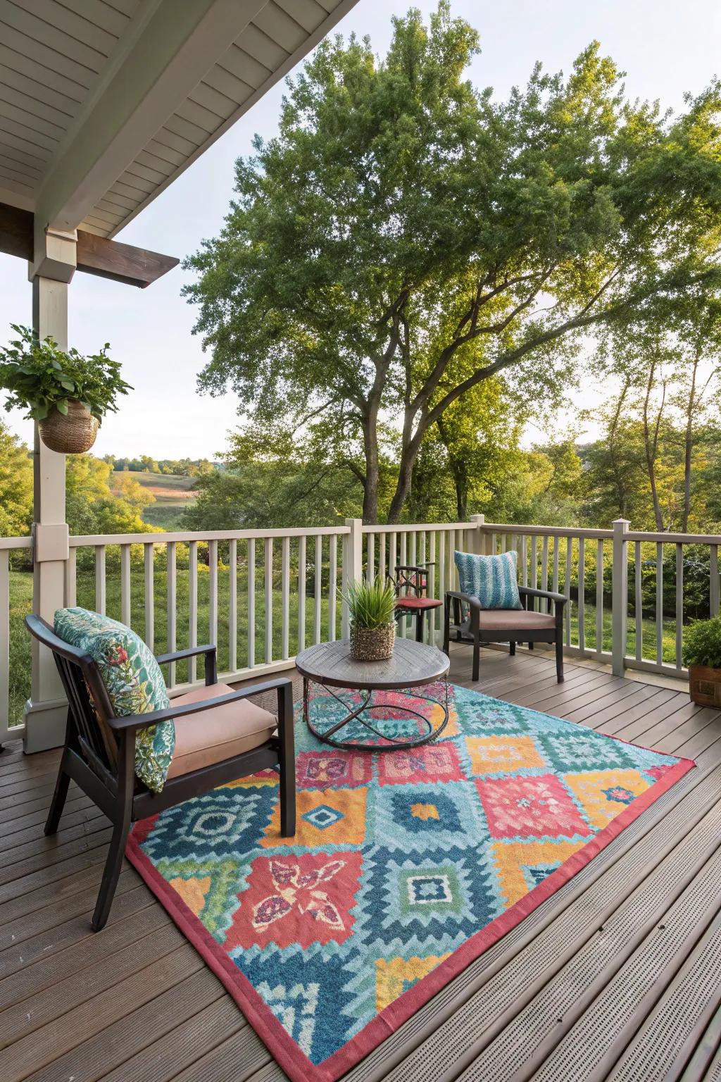 Outdoor carpets bring color and comfort to your deck.