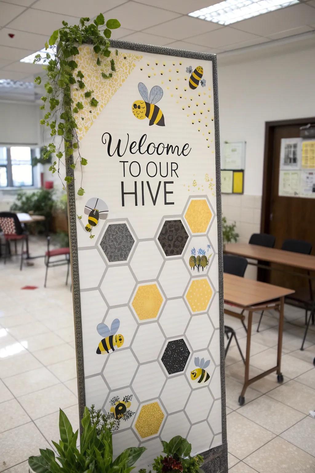 Encourage community and collaboration with a bee-themed bulletin board.