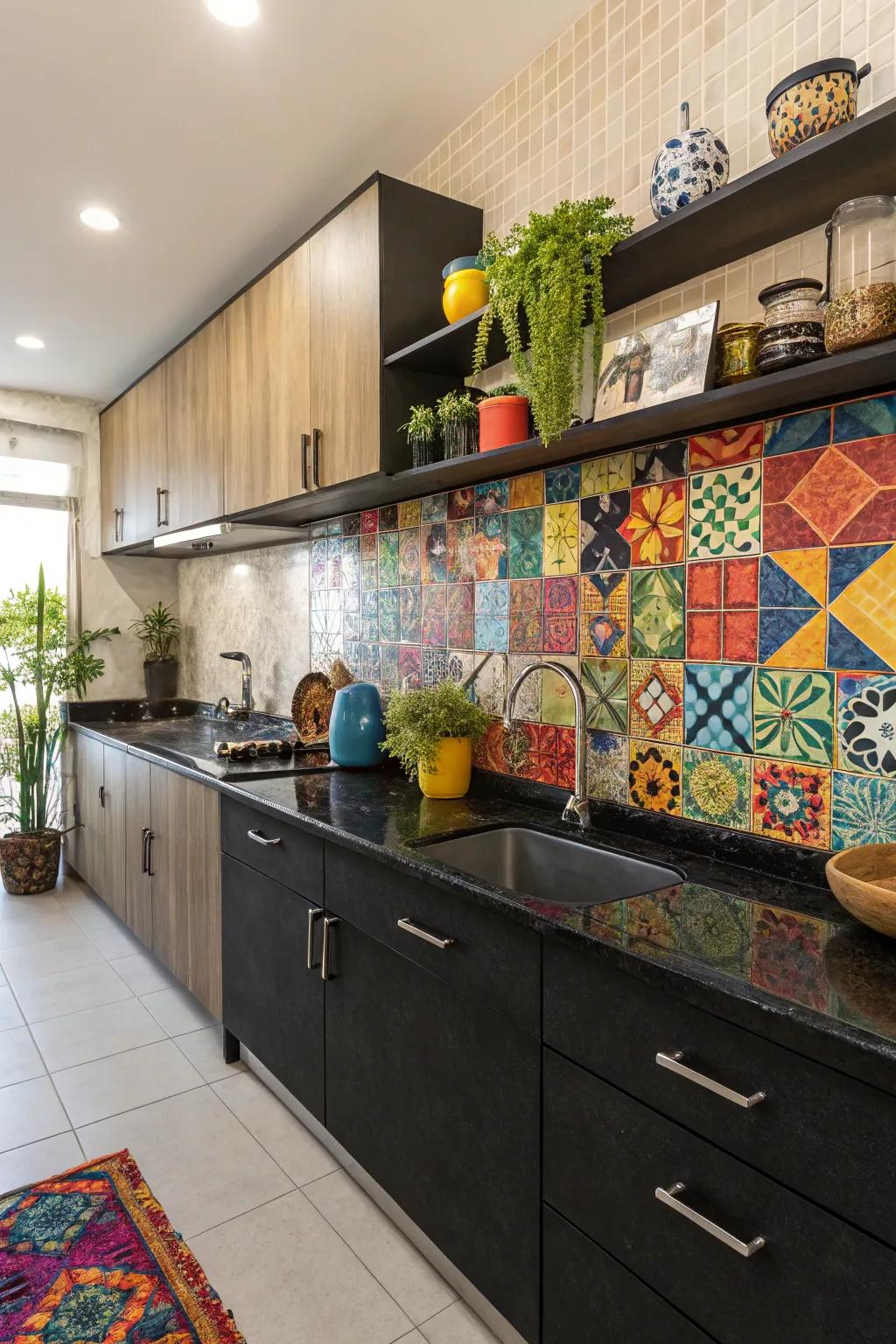 Pattern tiles add an artistic and vibrant flair to kitchens.