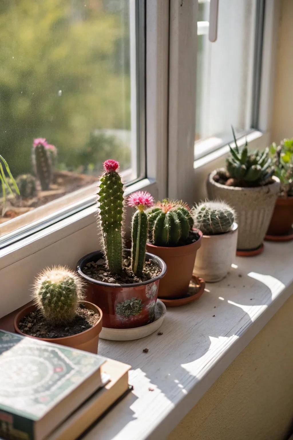 A small cactus display looks great on a shelf or window sill.