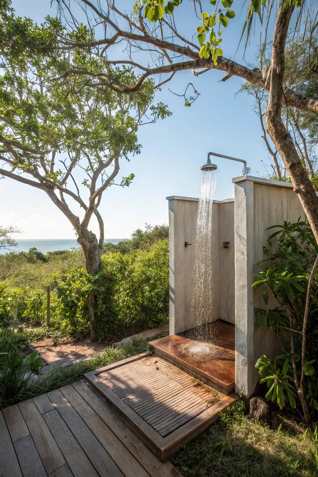 An open-air outdoor shower area offering a freeing experience.