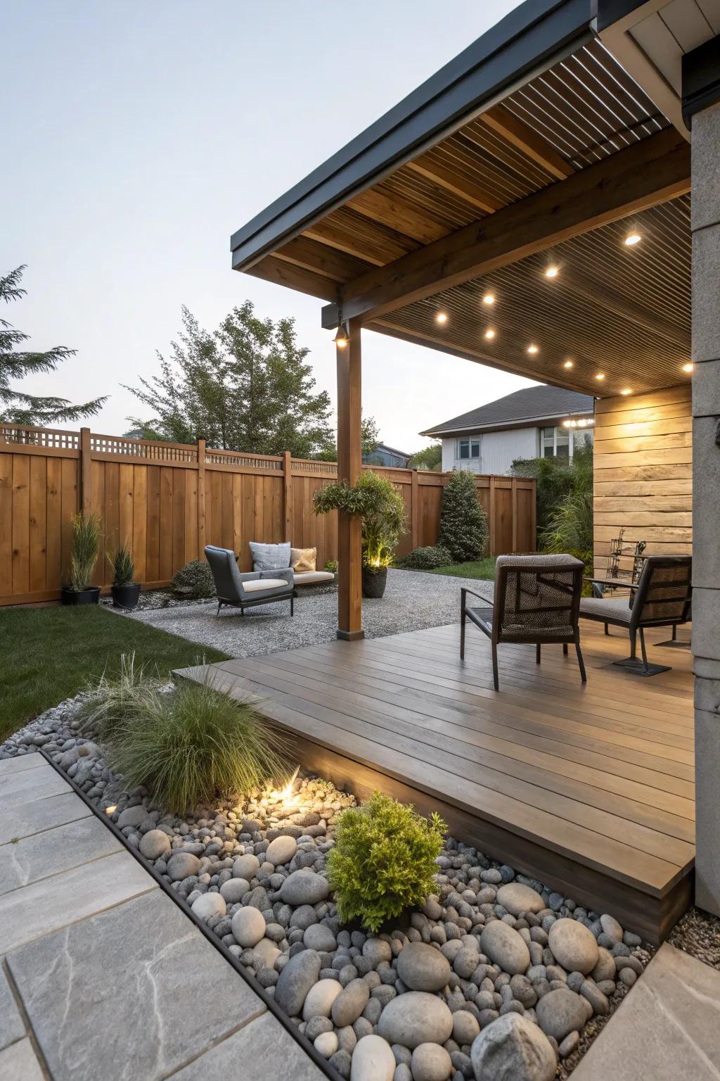 Mixing materials adds depth and interest to your patio.