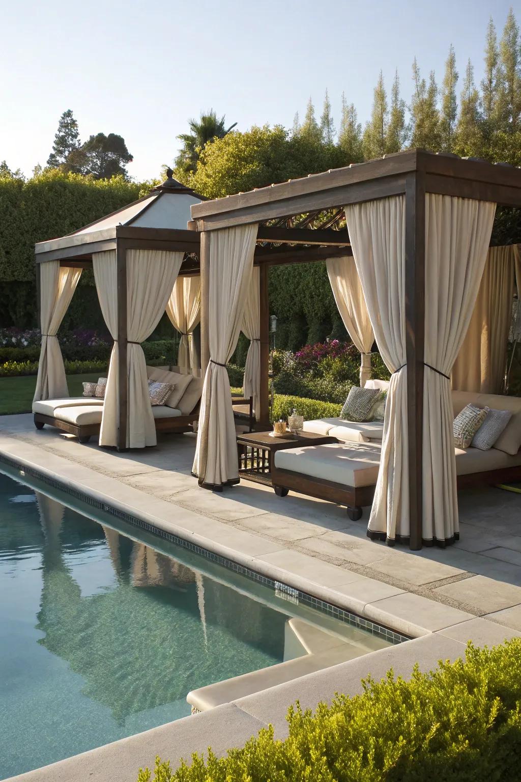 Indulge in luxury with a chic poolside cabana.