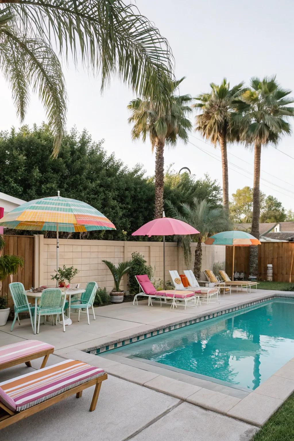 Color coordination enhances the natural beauty of this poolside oasis.