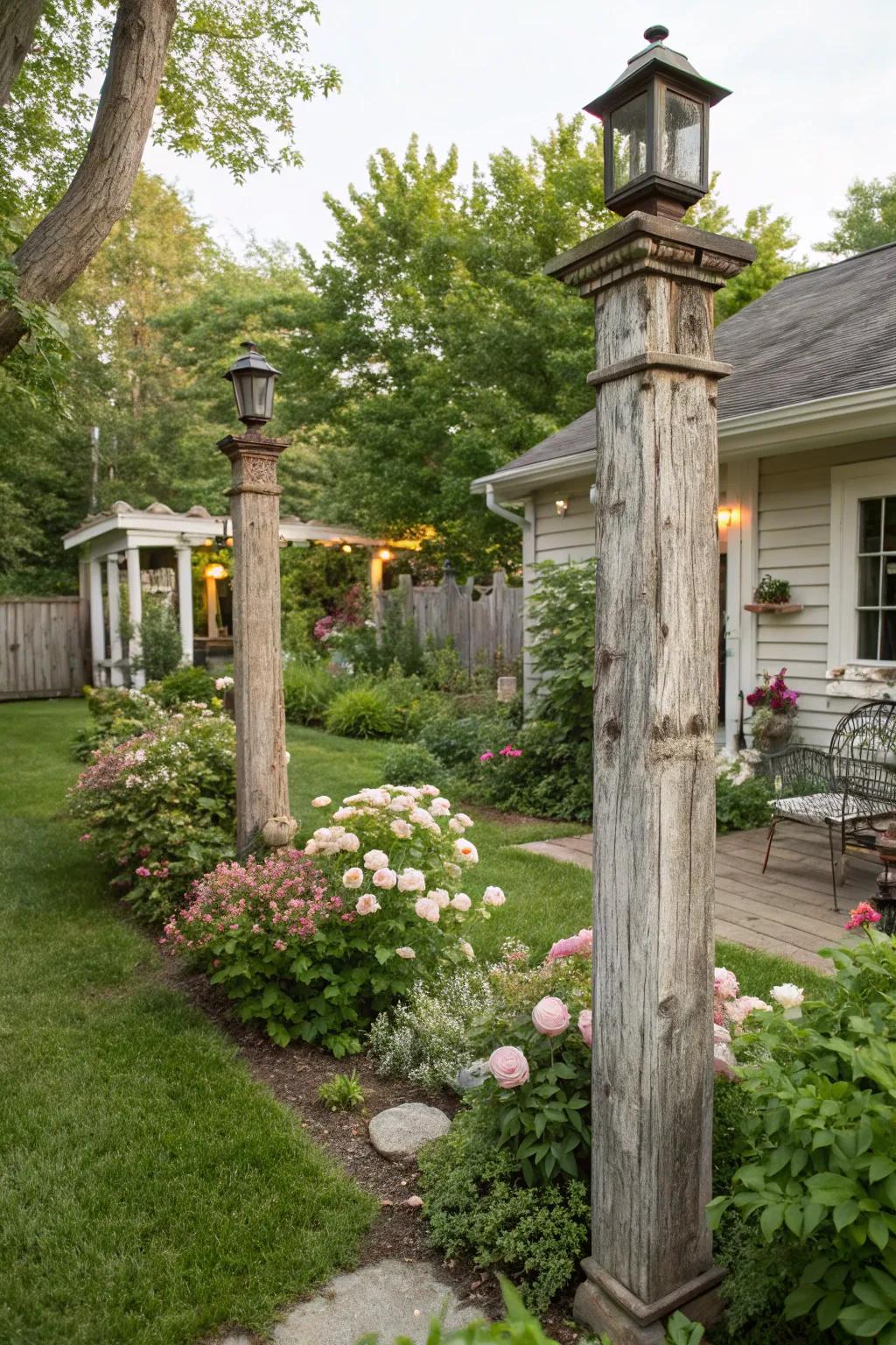 Inject charm and personality with vintage repurposed posts in your garden.