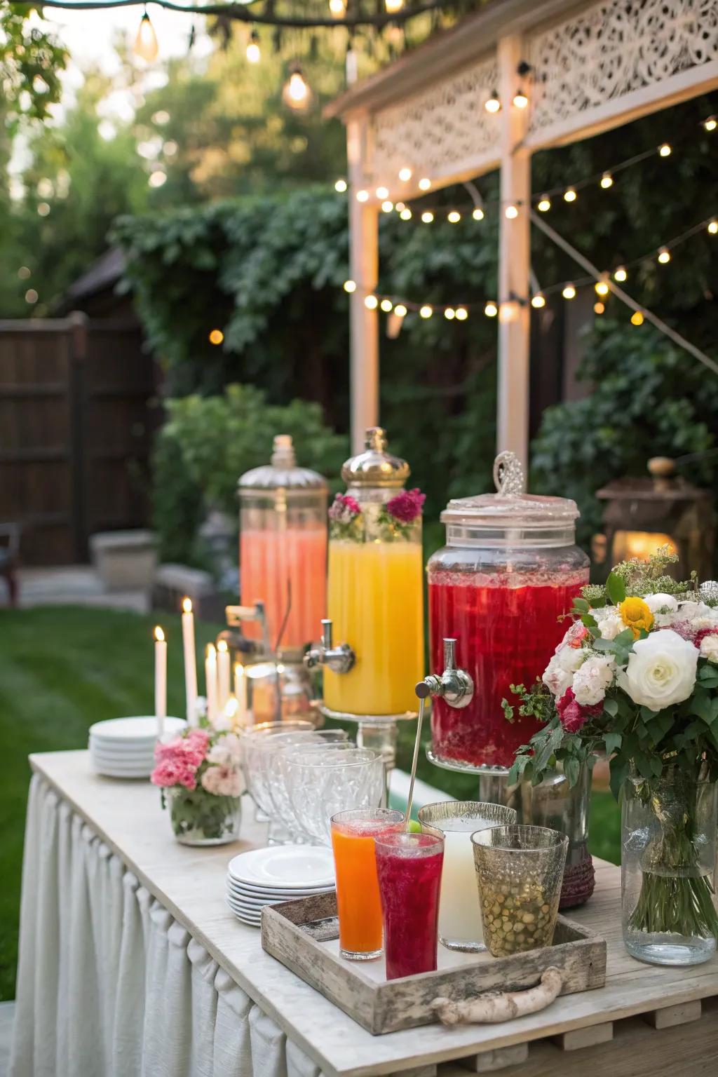 A creative drink station provides tailored beverage options for the guests.