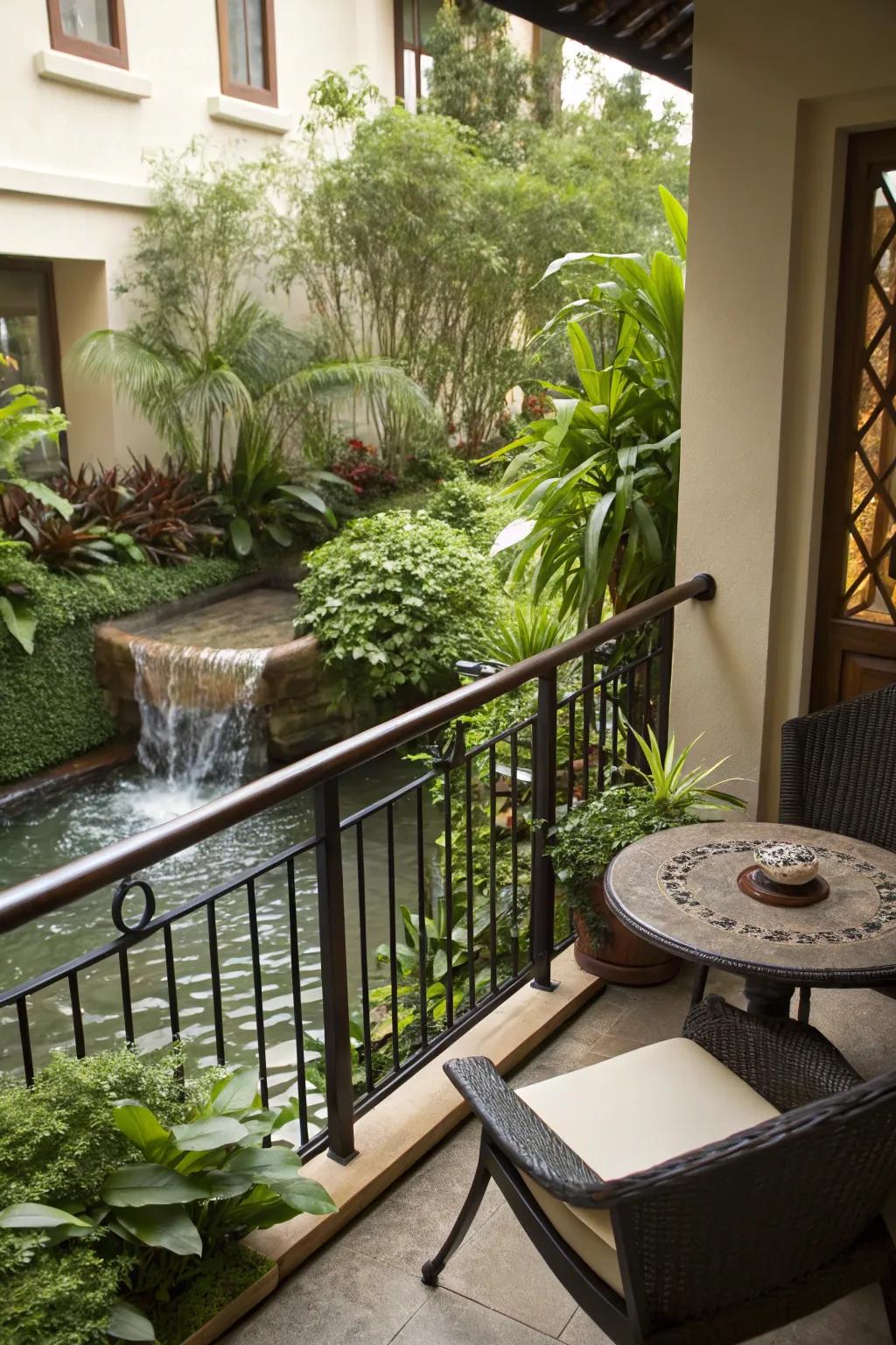 A water feature adds a calming, tranquil element to your balcony.