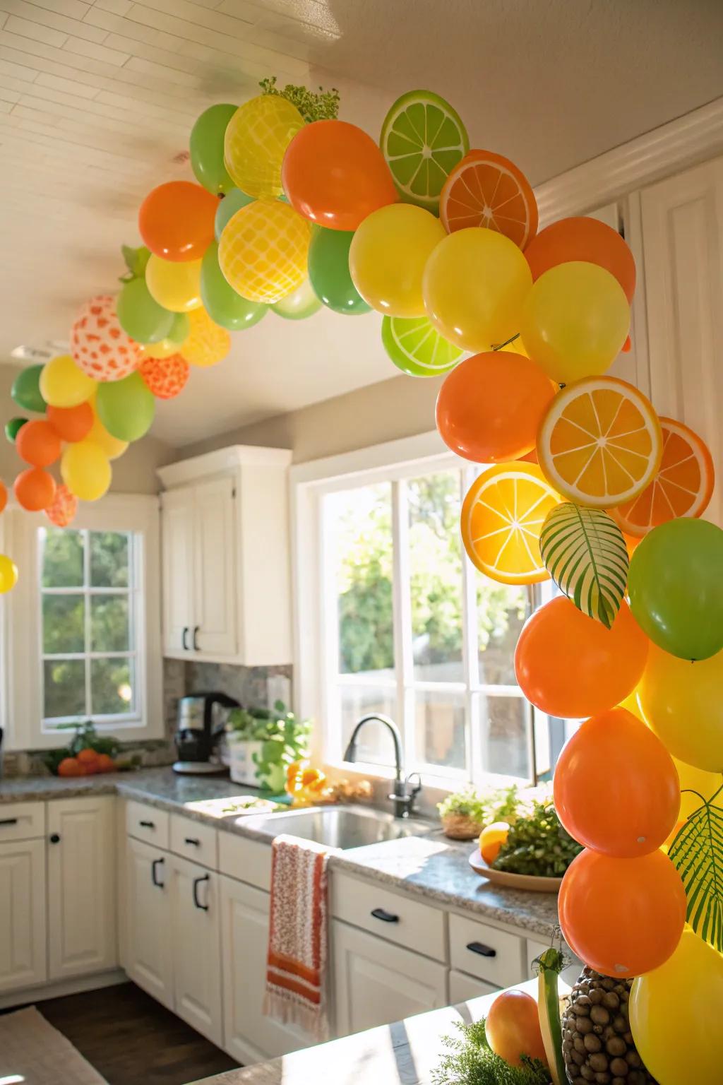 Citrus balloon garland for a refreshing vibe.