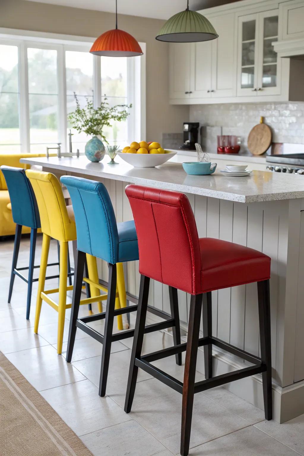 Eye-catching accent bar stools featuring backs that create a statement.