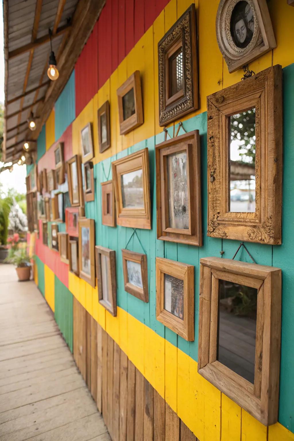 Diverse frames from aged wood in varied shapes.