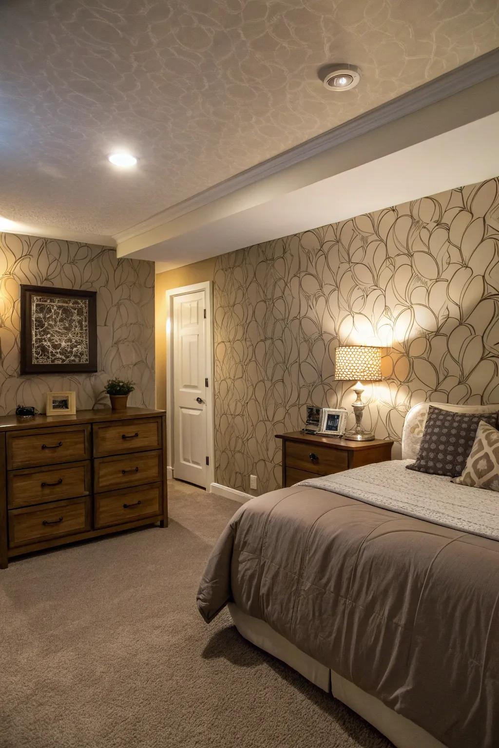 Accent walls can bring depth and character to bedrooms without windows.